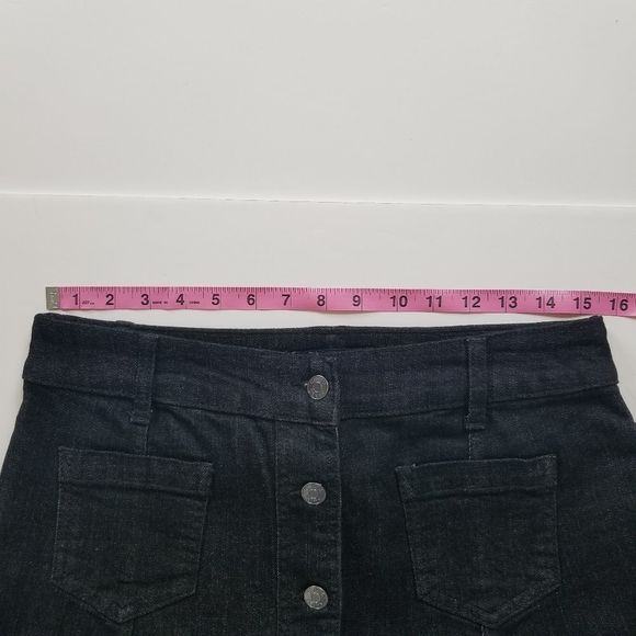 CHAPS Button Front Jean Skirt Black - Picture 7 of 8
